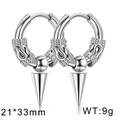 Silver cone drop earrings for men with embossed hoop details, size 21x33mm and 9g weight - Spike Cone Pendant Style - Silver (KE109790)