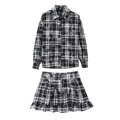 Completo due pezzi da donna con camicia a maniche lunghe e gonna a quadri vintage - S / Quadri bianco e nero