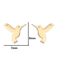 Minimalist gold hummingbird stud earrings with 8mm by 7mm size dimensions shown on white - Hummingbird Shape (384) / Gold