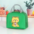 Green thermal lunch bag with cute cartoon tiger illustration and gray handles - Green Cat (Insulated) / Single Piece