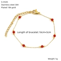 Detailed view of gold 304 stainless steel bracelet with red faceted glass beads - Gold Bright Red Faceted Bead Style (S-H545)