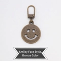 Universal bronze smiley face metal zipper puller replacement for jackets and bags - Smiley - Bronze