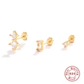 Three-piece set of S925 sterling silver trinity stud earrings with cubic zirconia stones - Three-Piece Set / Gold-White Zirconia