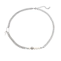 Titanium steel necklace with cuban link chain, pearls and cross pendant on white background - Chain Length 50+5cm / Silver