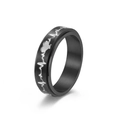 Black stainless steel spinner ring featuring silver heartbeat ECG pattern for couples - Size 7 / 6MM Black