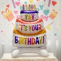 Standing 3-tier birthday cake aluminum foil balloon with colorful candles and a base - Y0062 Standing Cake 89x48cm