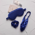Three-piece satin sleep set including navy blue eye mask, headband and hair scrunchie - Royal Blue