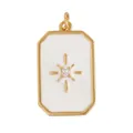 White enamel rectangle pendant with gold starburst and zircon in centered view - Starburst Rectangle-White