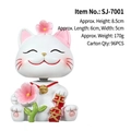 Statua di gatto portafortuna Maneki Neko bianco con striscione per scrivania e cruscotto - 7001 Gatto portafortuna pace