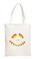 Detailed close-up of a white canvas tote bag featuring a vibrant 2D pumpkin face print - White-E