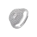 Macro detail of silver square cut zirconia ring with micro-pave setting on an open band - Platinum White Zirconia