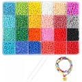 24-color glass seed beads DIY set with crystal string and stars pendant in a storage box - Box 5 (24 Grids 2mm Bead Tool Set)