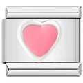 Handcrafted silver stainless steel modular link bracelet charm with a pink heart detail - 0179-heart Powder