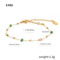 Collar de acero de titanio con cuentas de piedra natural verde y melocotón en oro - Pulsera de Piedra Natural Dorada (E486)