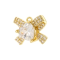 Golden heart pendant with pink bow-tie design and cubic zirconia on white background - Gold White Zirconia
