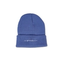 Détail de la broderie Freedom sur le revers du bonnet en maille bleu marine épais - M (56-58cm) / Bleu Denim