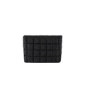 Fashionable black quilted makeup bag featuring a puffy oversized grid pattern design - Black