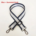 Detail of adjustable blue and silver nylon strap with gunmetal swivel lobster clasp - Blue + Gunmetal Hook