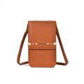 Compact brown leather crossbody phone bag with floral flap and Monrenton logo detail - Metal Bar Decorative Style (124) / Brown