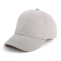 Detail view of grey kids baseball cap showing six-panel structure and curved brim stitching - Light Gray