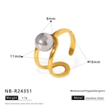 Zweifarbiger Edelstahlring mit silberner Kugel und 18K vergoldeter Ringoberfläche - Einstellbar Offen / Gold Silber Kontrast Kugel Stil (NB-R24351)