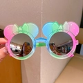 Pink and blue gradient girls' cartoon sunglasses with reflective mirror lenses - Pink Green Gradient Round Frame with Ears and Bow