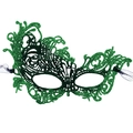 Elegant green glitter lace masquerade mask with intricate cutout patterns and ribbon - Glitter Green Phoenix (5706668349876)