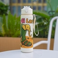 Gourde blanche mignonne avec motif éléphant et poignée beige avec cordon tressé - 700ml / Blanc-Éléphant