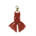 Handmade brick red cotton rope keychain with bronze clasp and bohemian fringe detail - 2.5*13cm / Rose Red