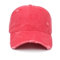 Distressed red washed cotton baseball cap with vintage frayed holes and retro style - Adjustable / Watermelon red