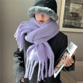 Plush purple mohair scarf with tassels and black faux fur hat winter set - Light Purple