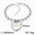 Silver bead chain bracelet with a large polished heart pendant and lobster clasp - Steel Color Bracelet (KB167287-Z)