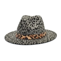 Cappello fedora in lana leopardata grigia con tesa larga e fibbia dorata elegante - M(56-58cm) / Grigio
