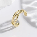 Minimalist golden irregular twisted multi-layer open cuff ring with a polished metallic finish - Multi-layer Twisted Cross Gold Ring (EH869)