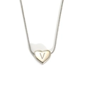 Silver stainless steel heart necklace with letter V engraving on fine snake chain - Letter V (S143S-V)
