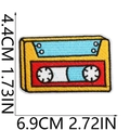 Detailed retro cassette tape embroidery patch showing 6.9cm width and 4.4cm height dimensions - No. 7 (Multicolor Cassette)