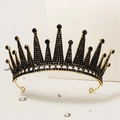 Elegant gold alloy tiara with black rhinestones for Halloween party queen costume - Gold/Multi-Peak Black Stone