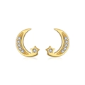 Minimalist S925 sterling silver moon and star stud earrings in golden finish with white zircon - Gold Moon and Star (定-APE17)