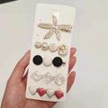 5-piece colorful hair clip set featuring pearls and starfish charms on white card - Star Mood (5 Piece Set)