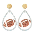 Detail of sequined football teardrop earrings with silver glitter frame and gold studs - Style 4-Silver Glitter Football Teardrop Dangle