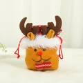 Christmas reindeer drawstring gift bag with brown antlers and red pom-pom nose - Small Reindeer Apple Bag