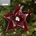 Velvet burgundy Christmas poinsettia with snow effect on frosted petals, model CH356-1 - Red Velvet Glitter Style / Red
