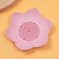 Pink lotus flower silicone soap dish with non-slip spikes and drainage holes - Pink