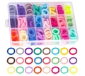 Multi-colored high elastic hair band set in a 24-compartment clear storage box - 24-Grid Rainbow Towel Scrunchies (Approx. 240pcs)