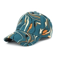 Dettaglio del berretto da baseball con motivo marmoreo e stampa artistica arancio e blu - Taglia Unica Regolabile / Verde petrolio