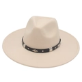 Classic beige wool fedora hat with a wide brim and a silver diamond metal studded band - Adult (57-62cm) / Beige