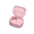 Portagioie portatile in pelle PU con paillettes, interno rosa e fessure per anelli - Mini / Rosa