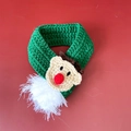 Green knit pet Christmas scarf with reindeer ornament and white pompom detail - S (1-3kg) / Christmas Reindeer Green Scarf