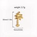 Detailed view of golden palm tree pendant dimensions with 30mm height and 3.7g weight - Large Gold Palm Tree Pendant