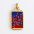 Macro detail of rectangle copper tarot pendant with red and blue enamel fire pattern - M801148-Blue
